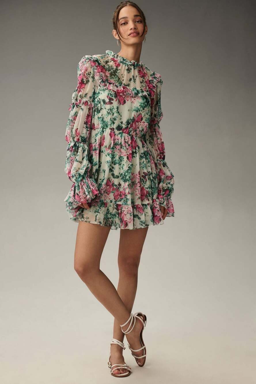 NEW: Mac Duggal Long-Sleeve Ruffled Mini Dress size 2